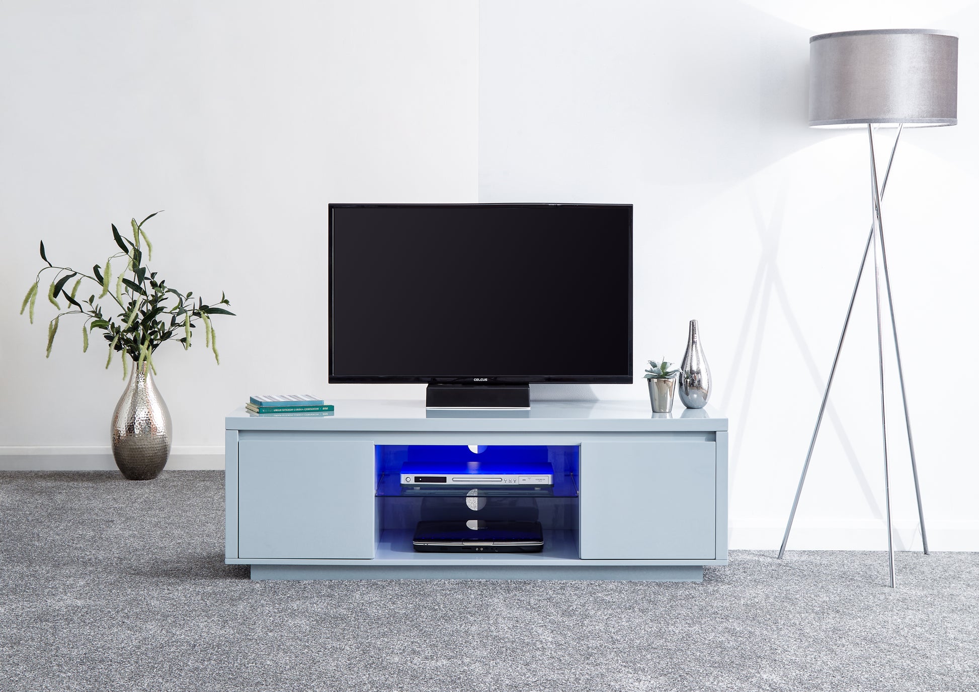 GFW Polar High Gloss Led Large TV Unit - Grey