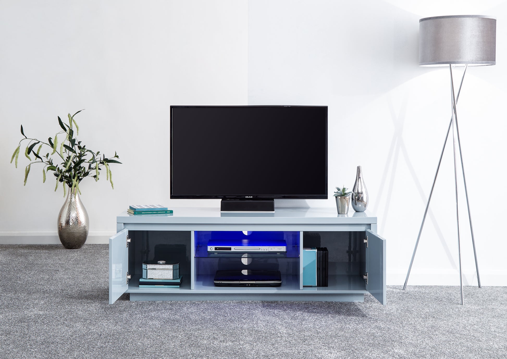 GFW Polar High Gloss Led Large TV Unit - Grey 2