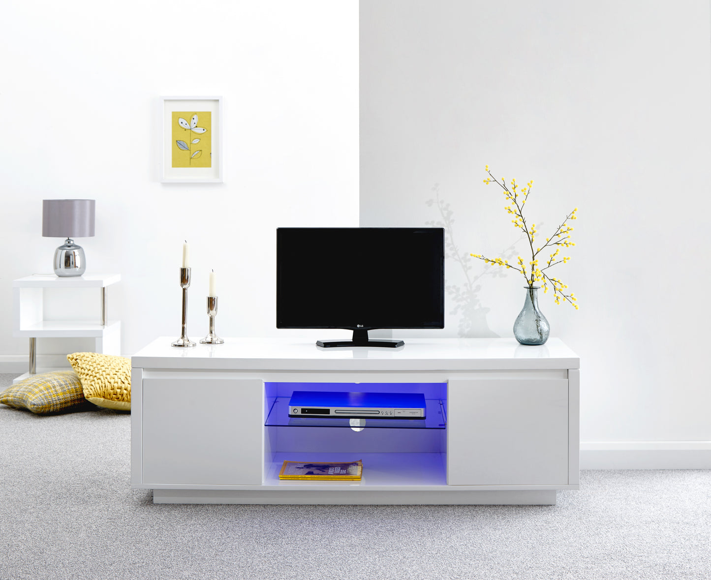 GFW Polar High Gloss Led Large TV Unit - White