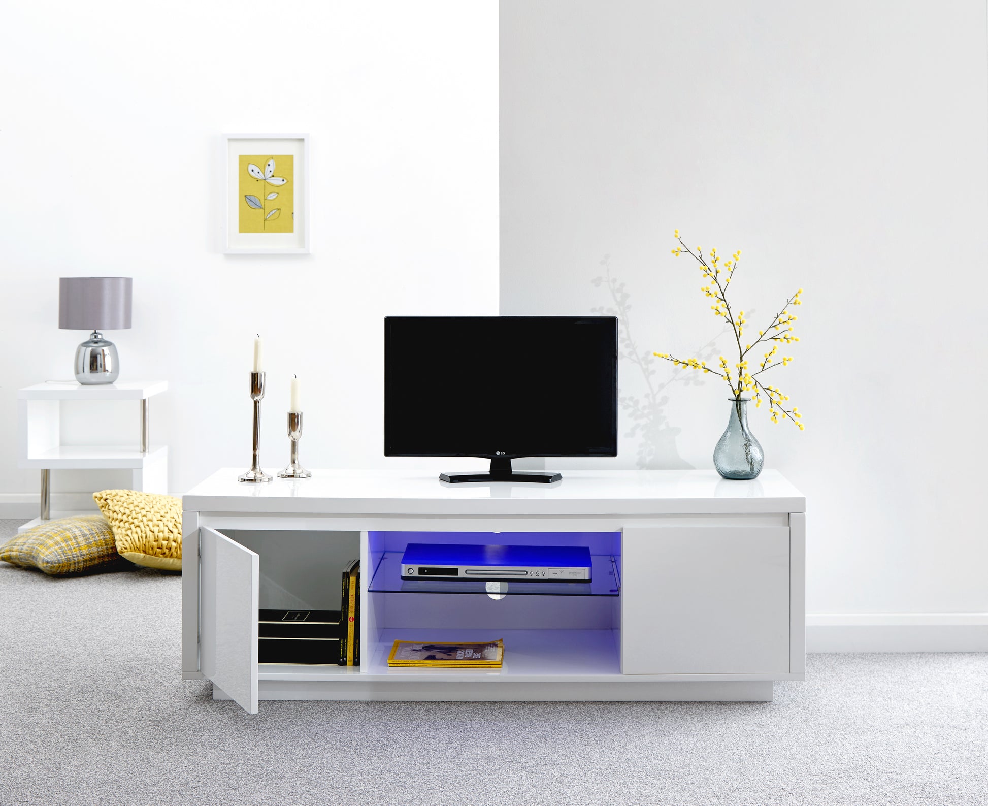 GFW Polar High Gloss Led Large TV Unit - White 2