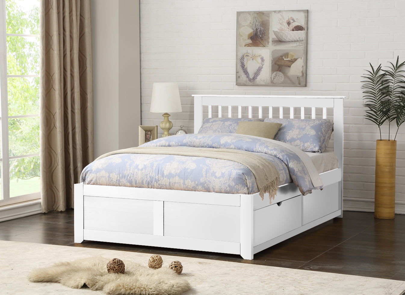 Portland Fixed Drawer Wooden Bed Frame - White