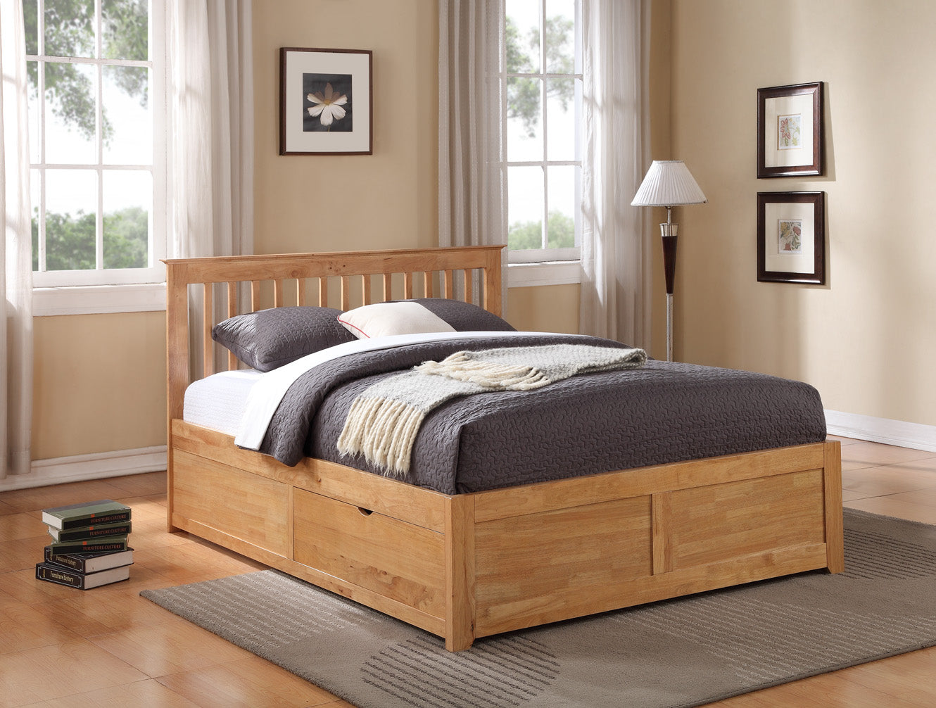 Portland Fixed Drawer Wooden Bed Frame - Oak 2