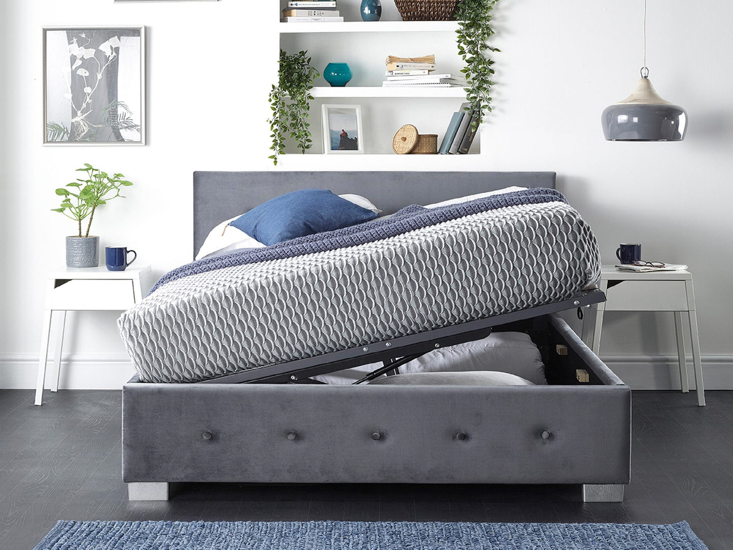 Cupid Fabric Side Opening Ottoman Bed - Plush Velvet Steel 4