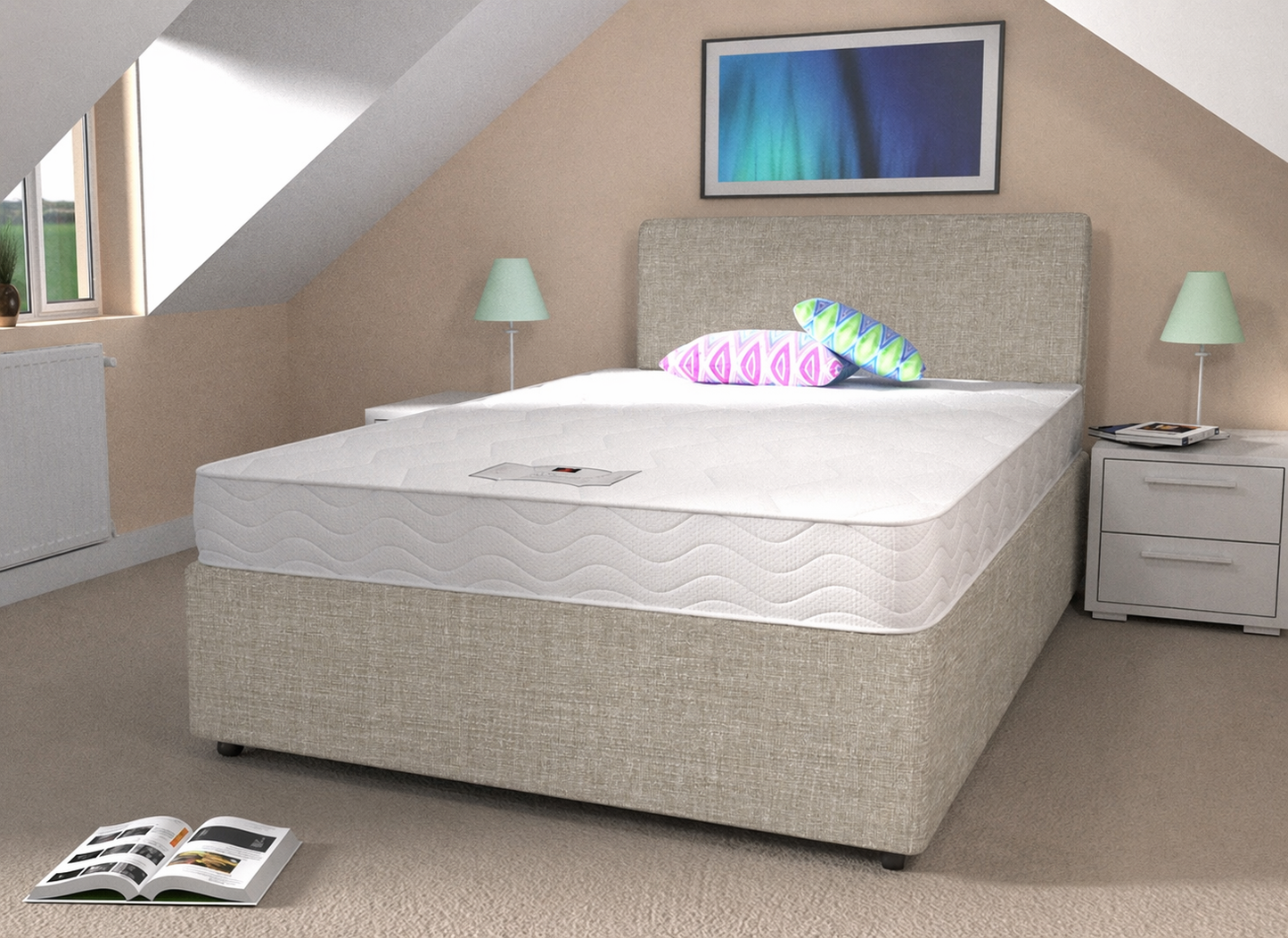 Pocket Miracle 2000 Divan bed & headboard in stone chenille