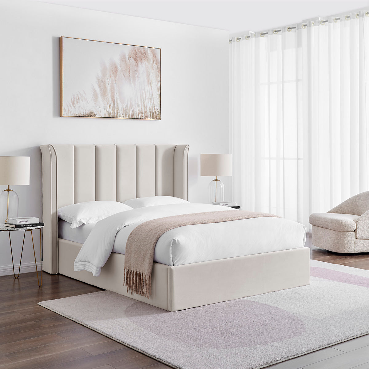 Limelight Polaris Natural Velvet Ottoman Bed Frame - Closed