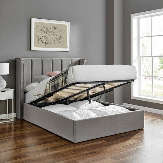 Limelight Polaris Silver Velvet Ottoman Bed Frame - Open