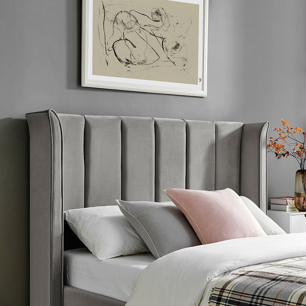 Limelight Polaris Silver Velvet Ottoman Bed Frame - headboard close up