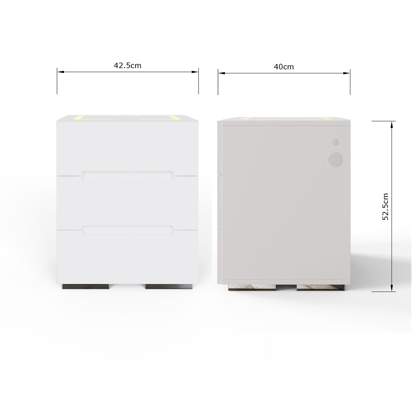 GFW Riley White 3 Drawer Smart Bedside Table Dimensions