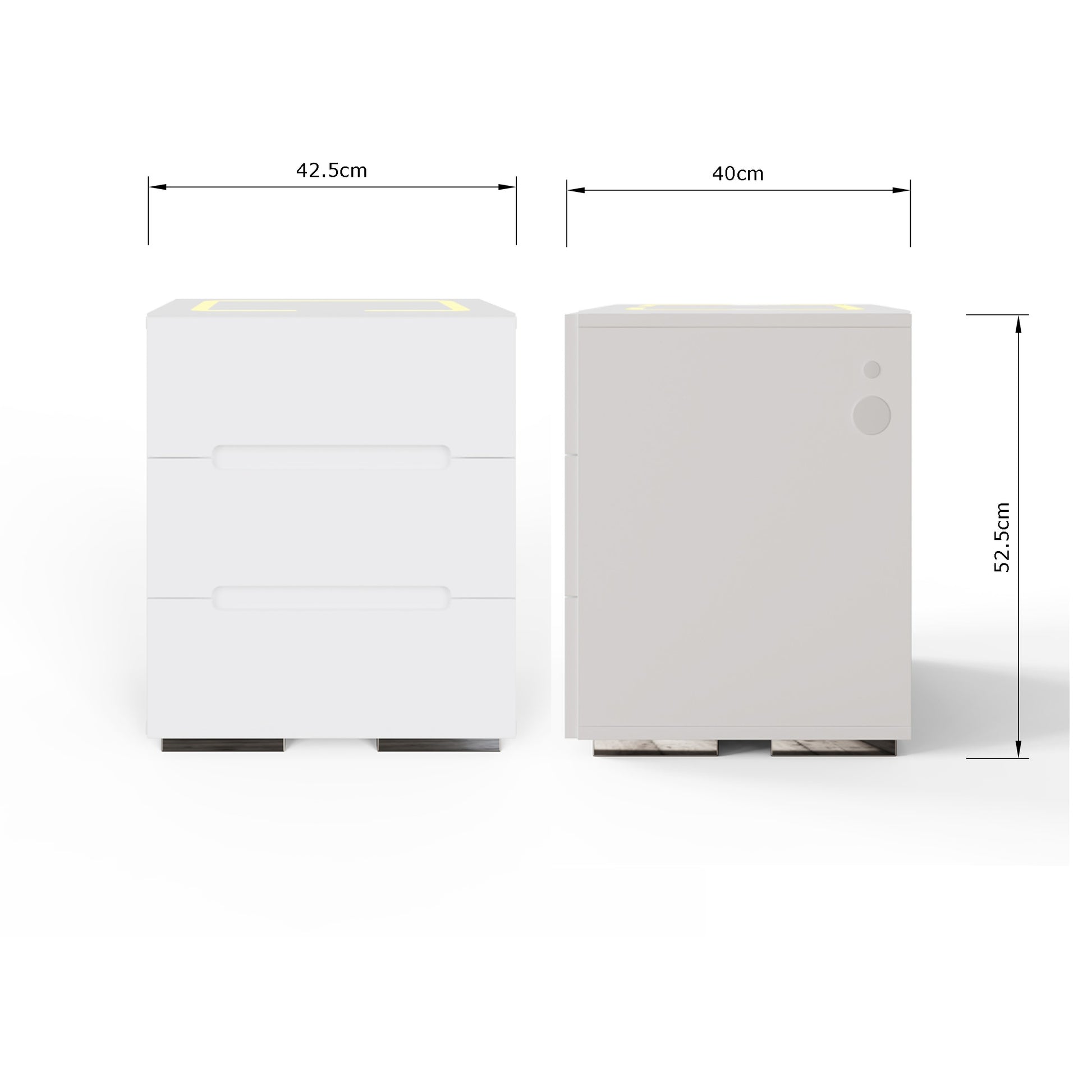 GFW Riley White 3 Drawer Smart Bedside Table Dimensions