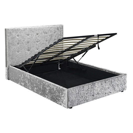 Luminosa Living Rosemead Silver Crushed Velvet Ottoman Bed - Double