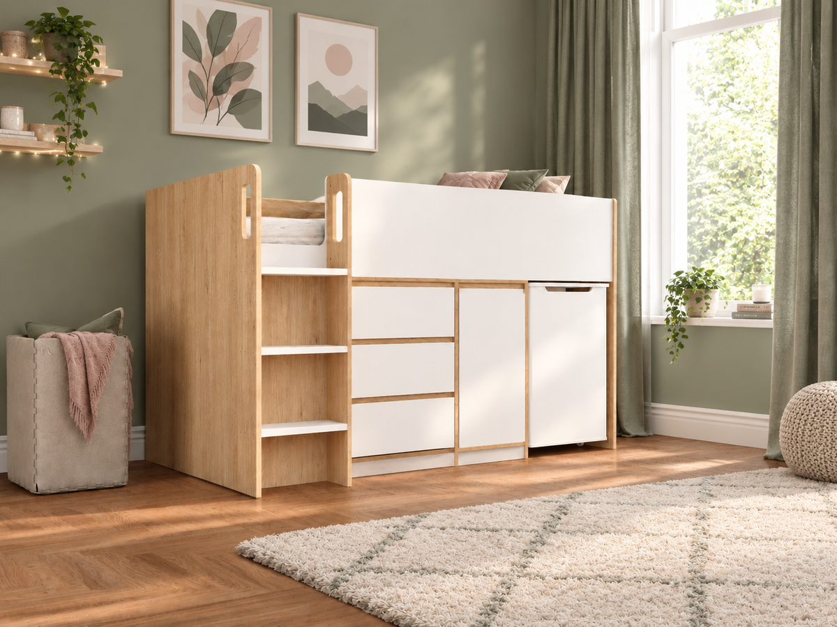 Ripley Oak & White Wooden Mid Sleeper 2