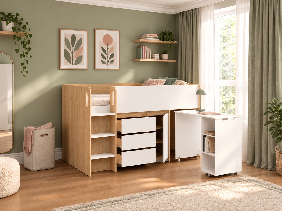 Ripley Oak & White Wooden Mid Sleeper