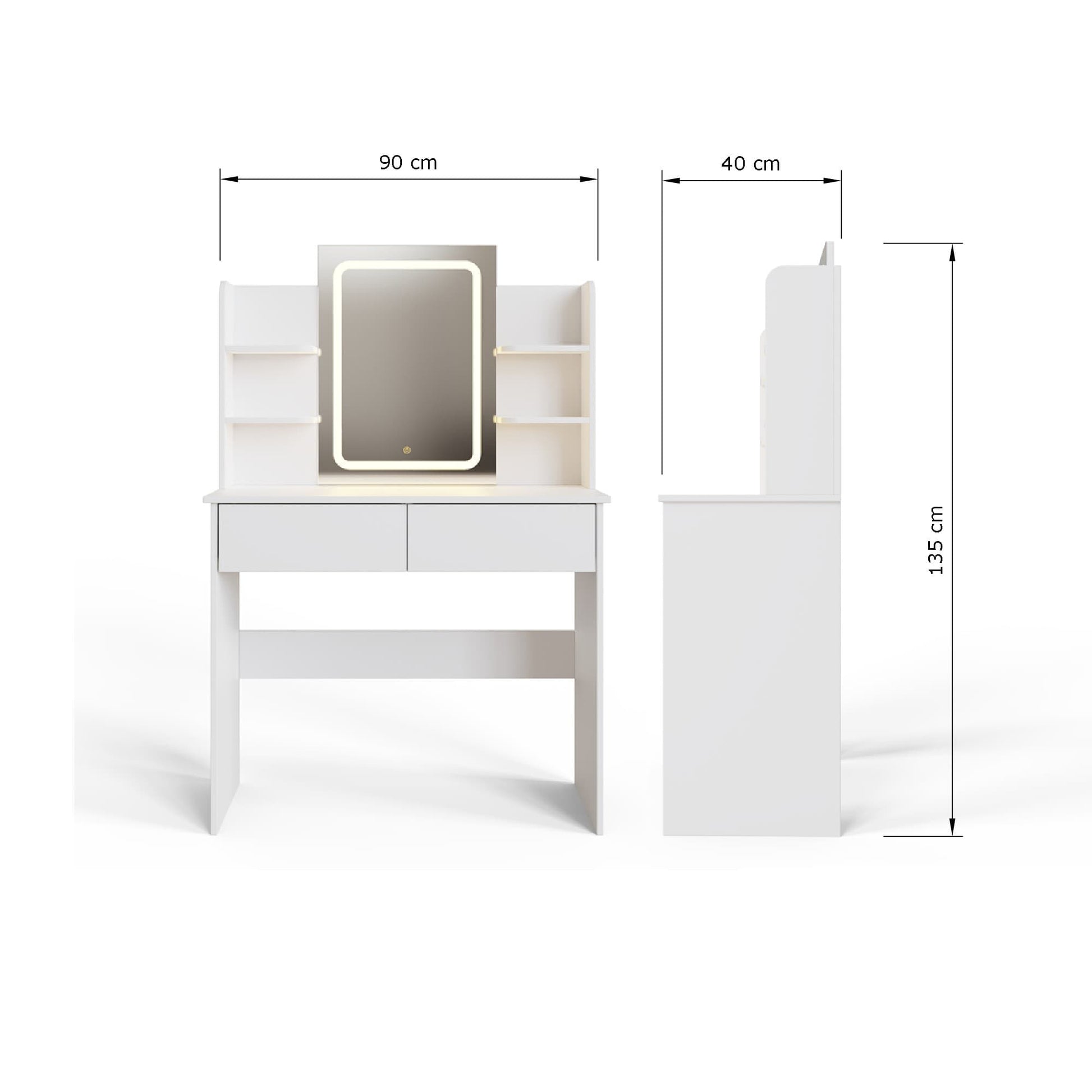 GFW Sadie LED White Dressing Table & Mirror Set Dimensions