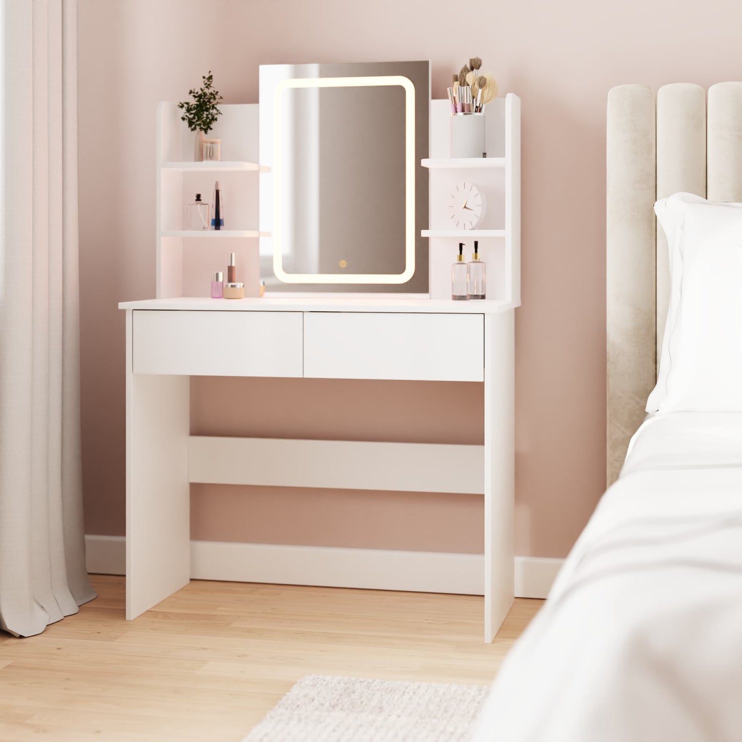 GFW Sadie LED White Dressing Table & Mirror Set