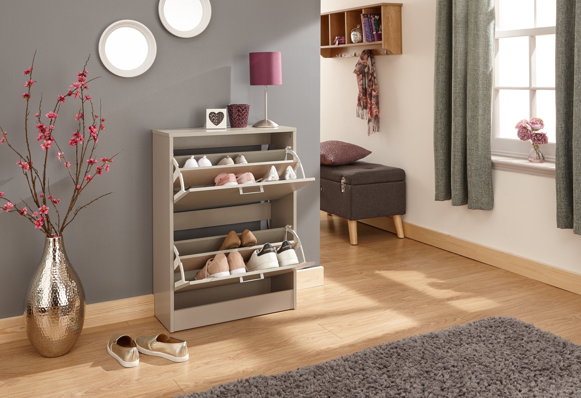 GFW Stirling Two Tier Shoe Cabinet - Grey