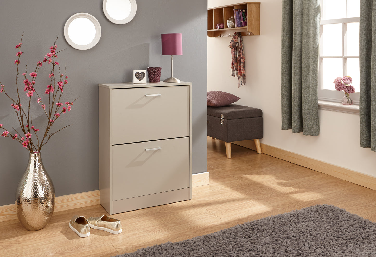 GFW Stirling Two Tier Shoe Cabinet - Grey 2