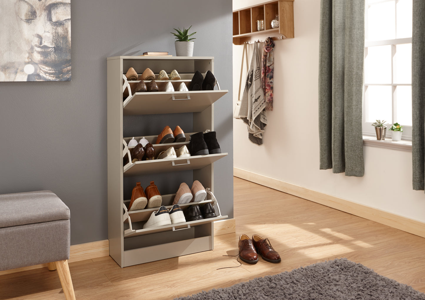 GFW Stirling Three Tier Shoe Cabinet - Grey