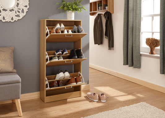 GFW Stirling Three Tier Shoe Cabinet - Oak