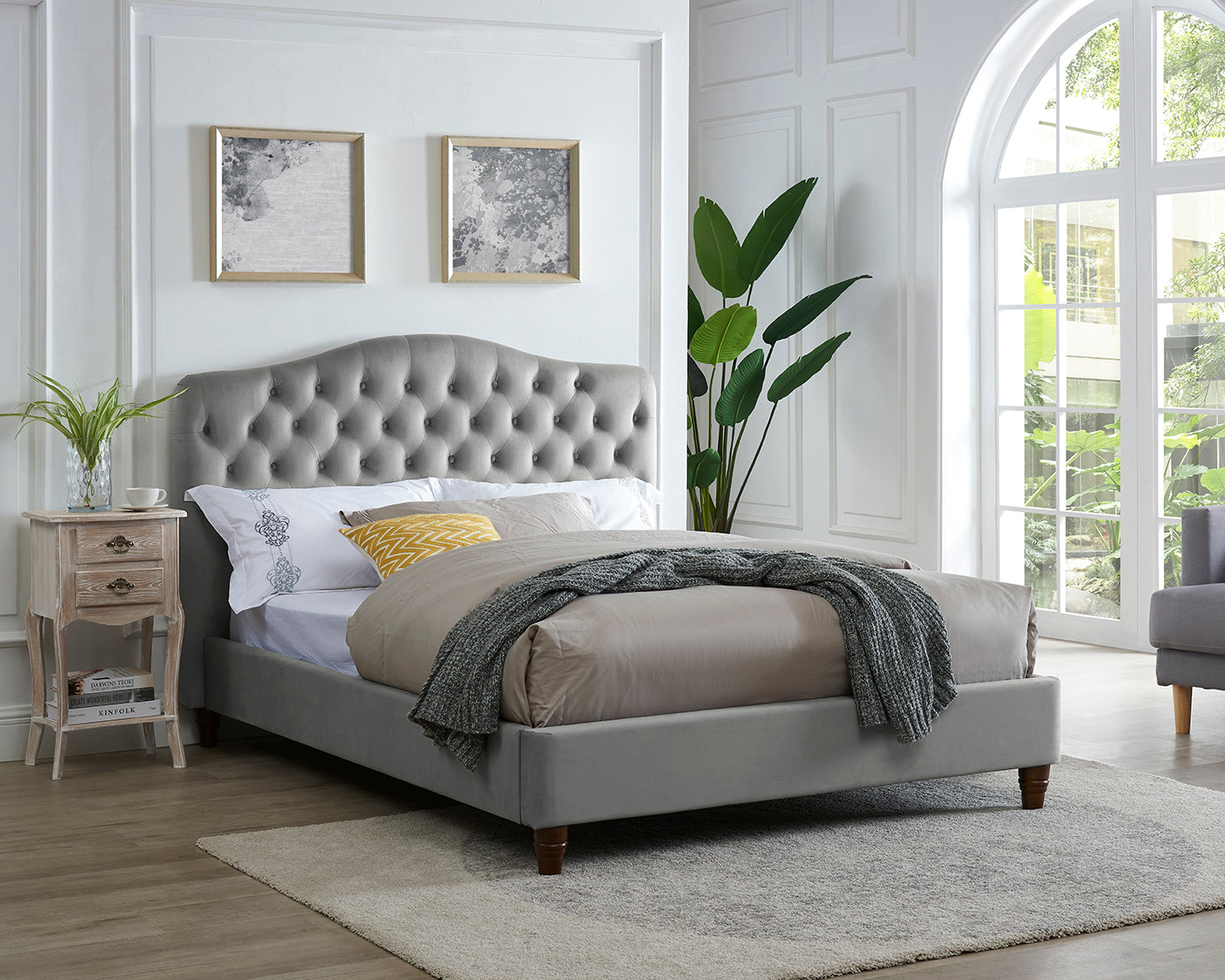 Luminosa Living Salina Grey Fabric Bed Frame - Double