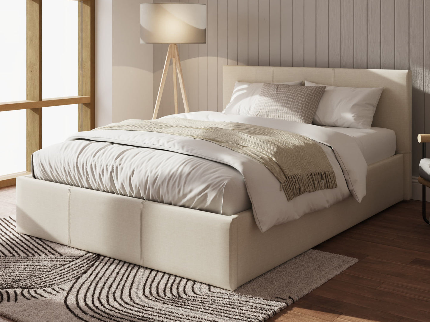 GFW Side Lift Natural Fabric Ottoman Bed Frame Closed