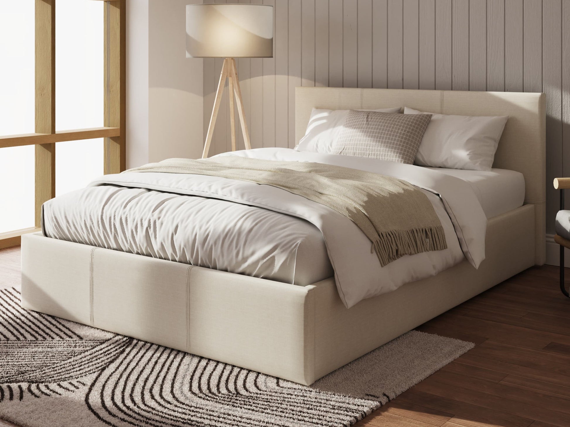 GFW Side Lift Natural Fabric Ottoman Bed Frame Closed