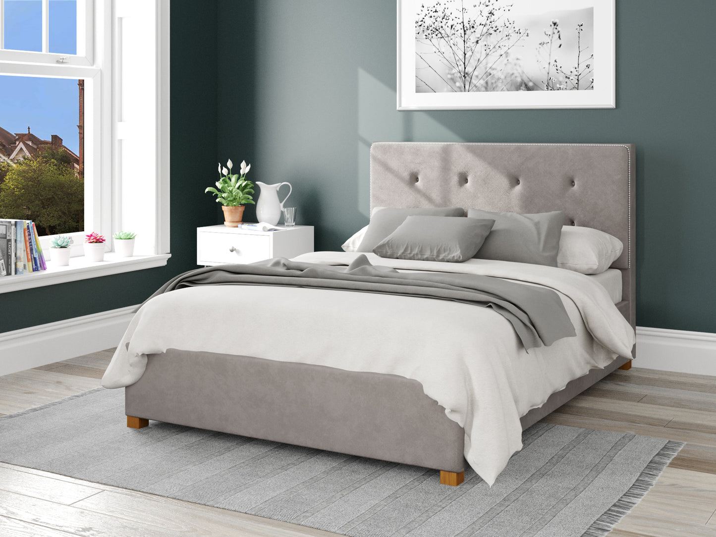 Dione Fabric End Opening Ottoman Bed - Plush Velvet Silver