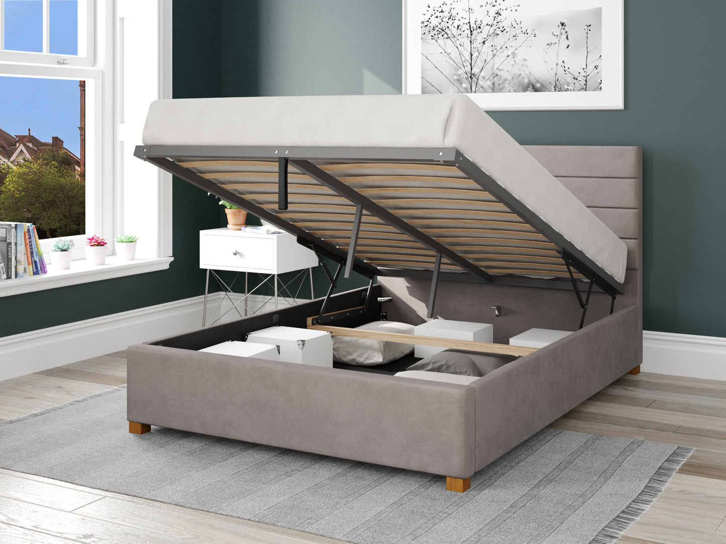 Calypso Fabric End Opening Ottoman Bed - Plush Velvet Silver 2