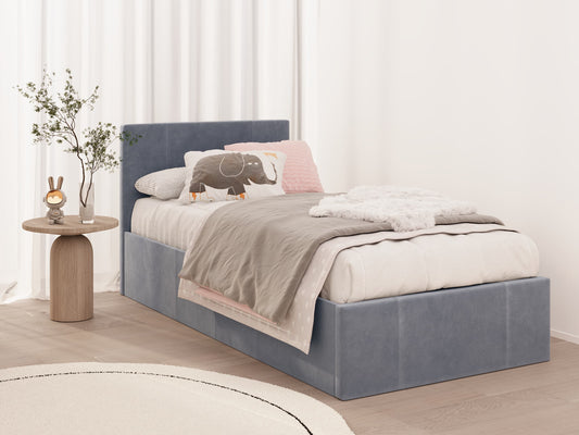 Parker Grey Velvet End Lift Ottoman Bed Frame - Single  Closed