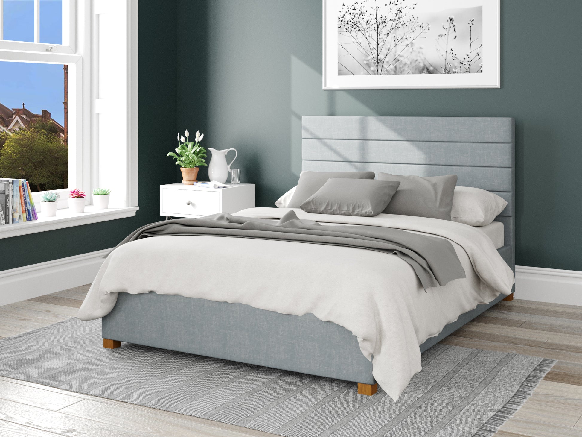 Calypso Fabric End Opening Ottoman Bed - Malham Weave Sky