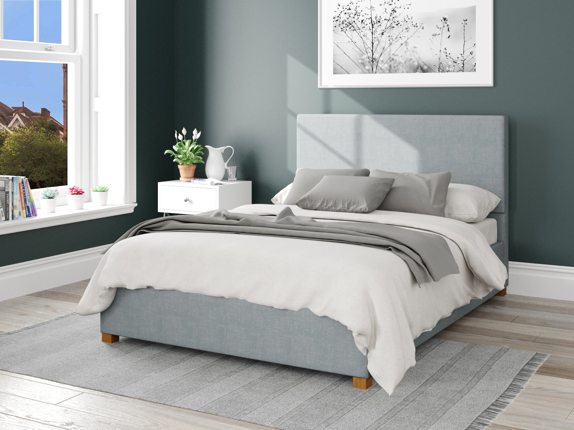 Larissa Fabric End Opening Ottoman Bed - Malham Weave Sky