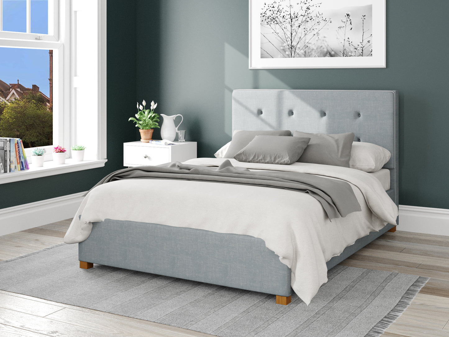 Dione Fabric End Opening Ottoman Bed - Malham Weave Sky