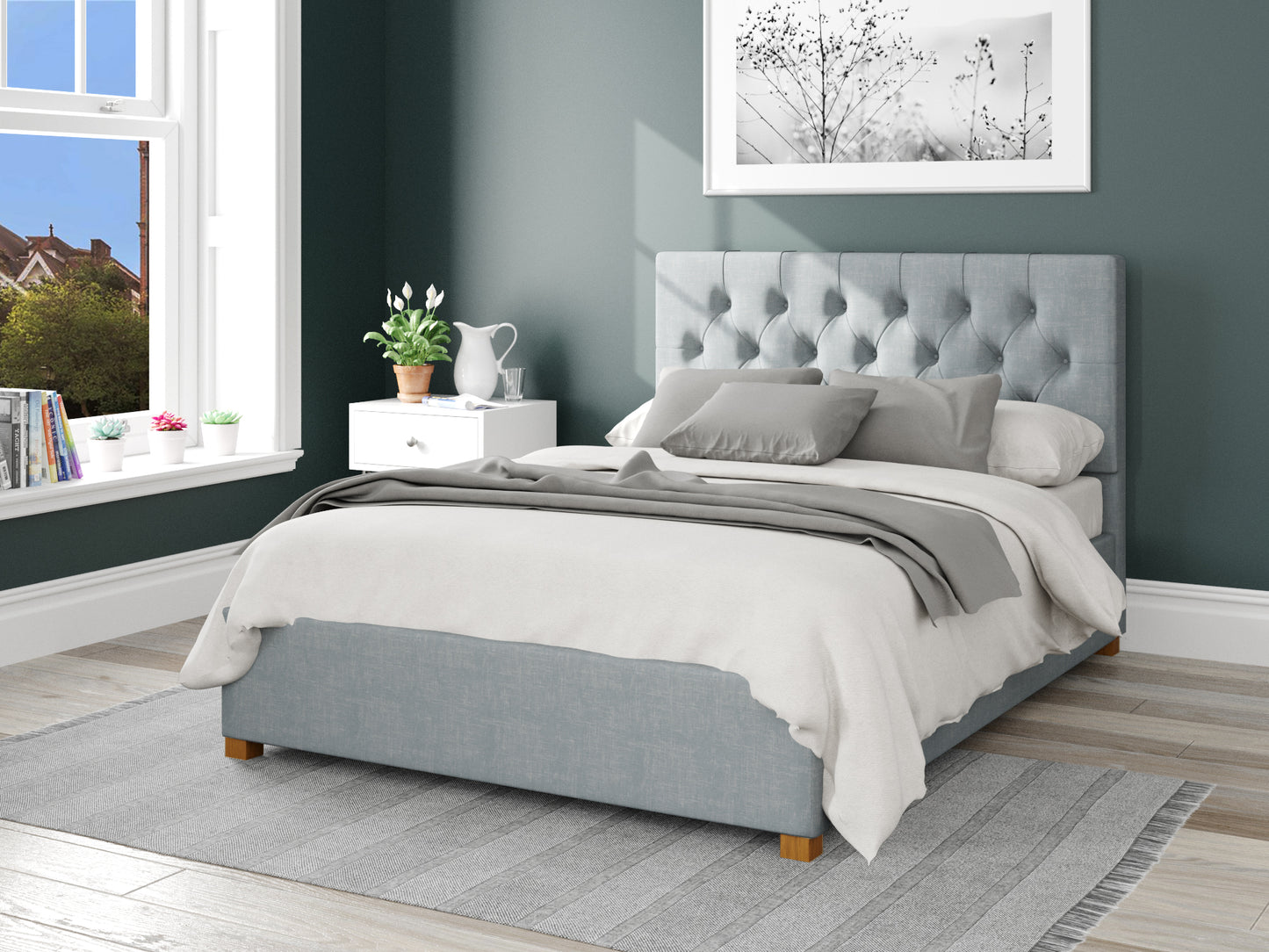 Carme Fabric End Opening Ottoman Bed - Malham Weave Sky