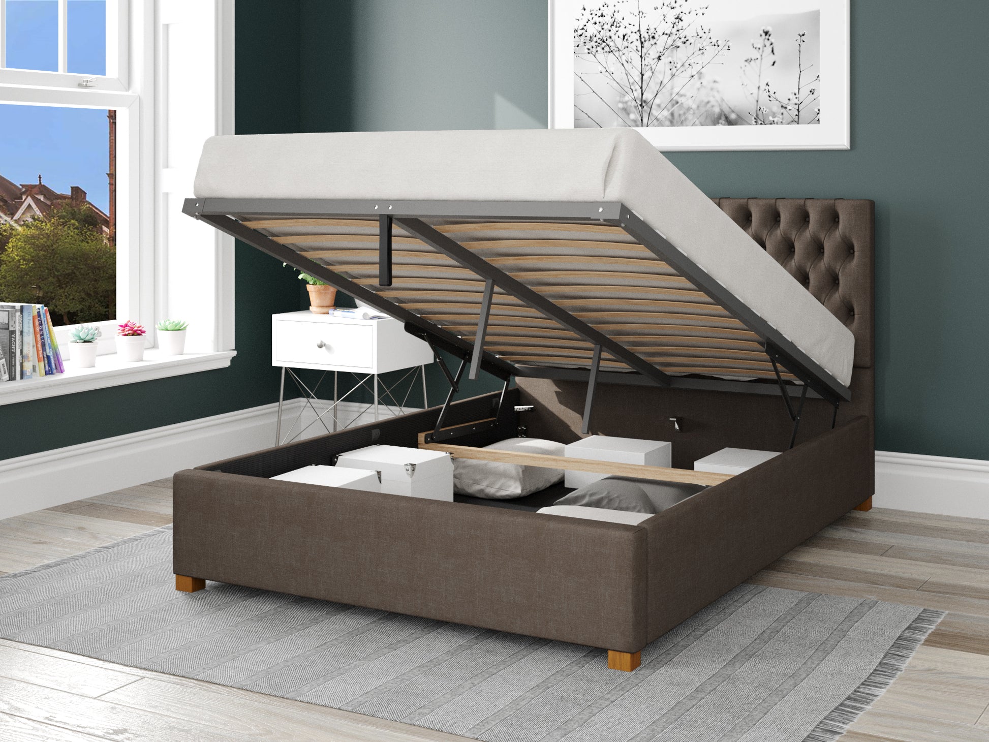 Elara Fabric End Opening Ottoman Bed - Malham Weave Slate 2