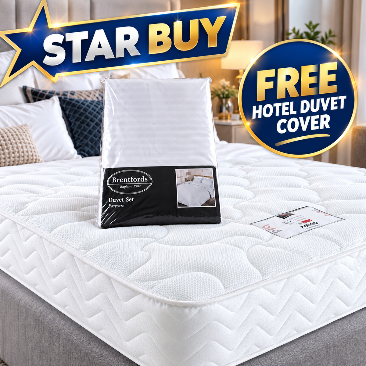 Star Buy Pyramid Pocket Spring Mattress With Free Hotel Duvet Cover - Single