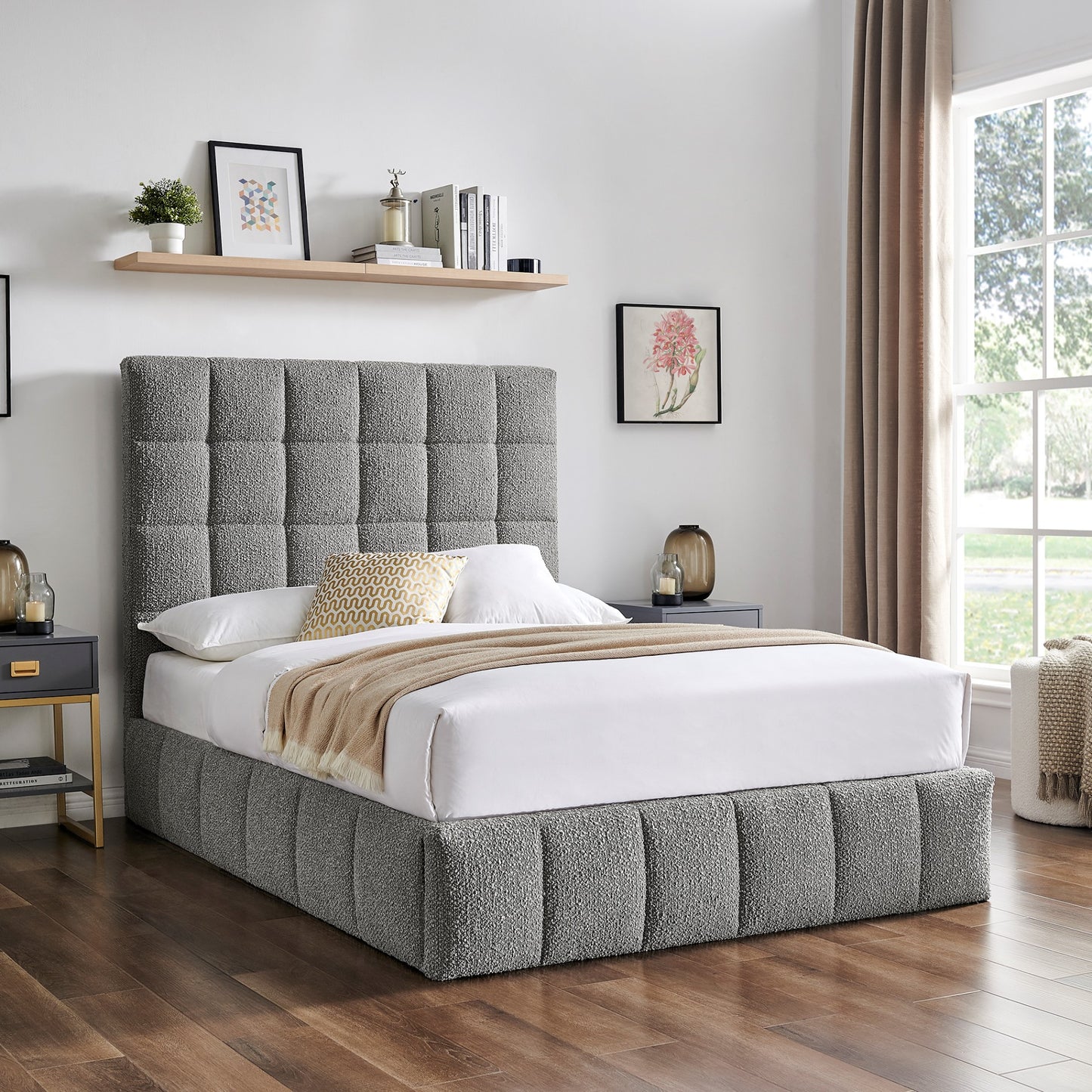 Limelight Starla Dove Grey Boucle Fabric Ottoman Bed Frame - Closed