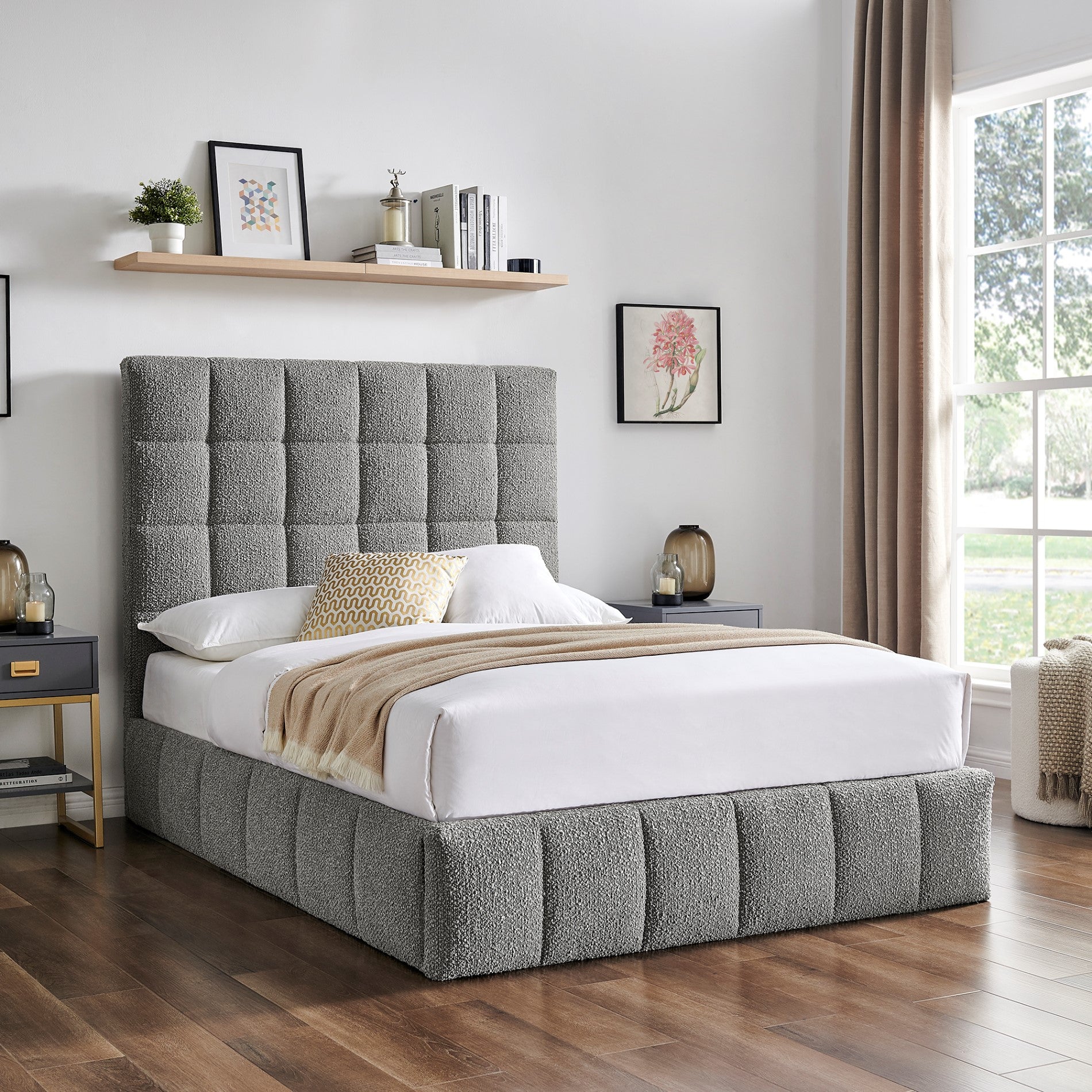 Limelight Starla Dove Grey Boucle Fabric Ottoman Bed Frame - Closed