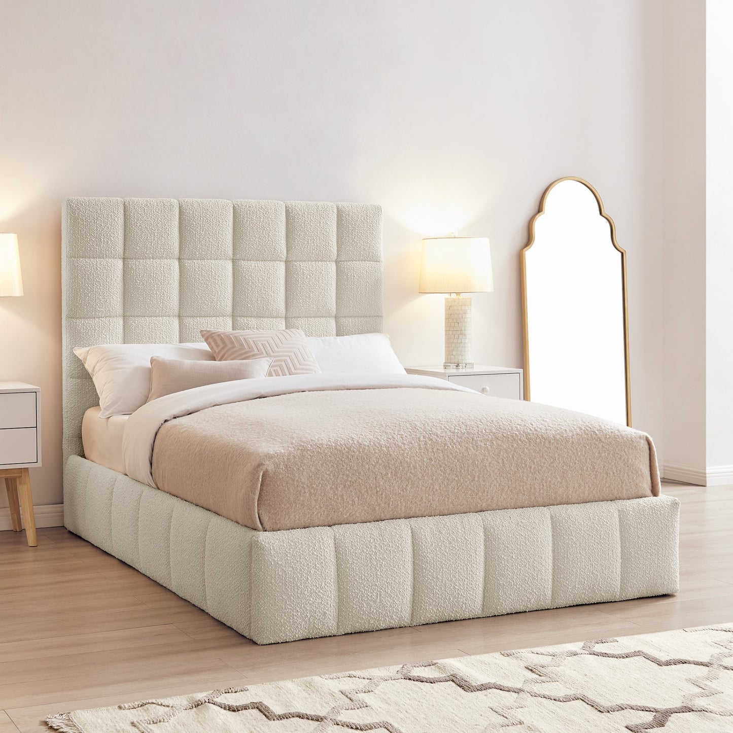 Limelight Starla Ivory Boucle Fabric Ottoman Bed Frame - Closed