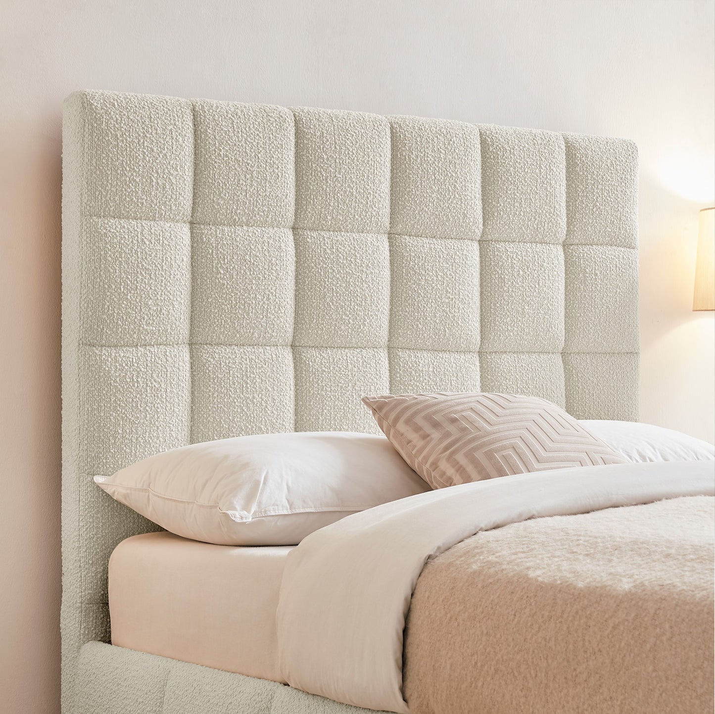 Limelight Starla Ivory Boucle Fabric Ottoman Bed Frame - Headboard close up