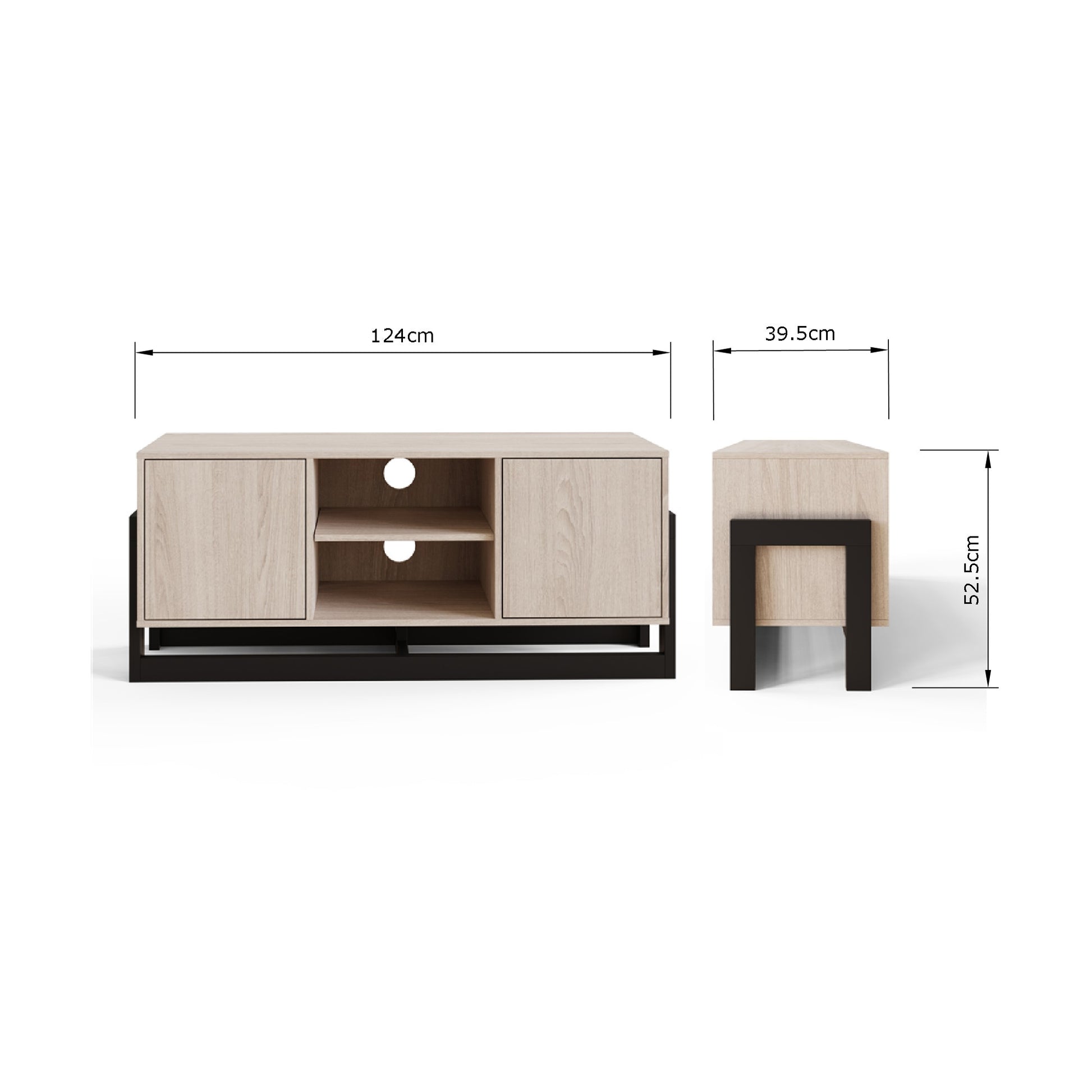 GFW Taite 2 Door TV Unit - Oak Dimensions