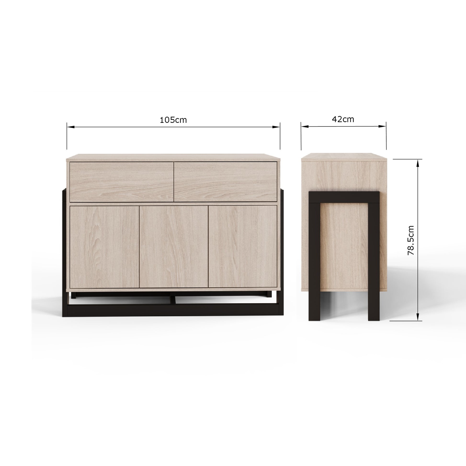 GFW Taite 3 Door 2 Drawer Sideboard - Oak Dimensions