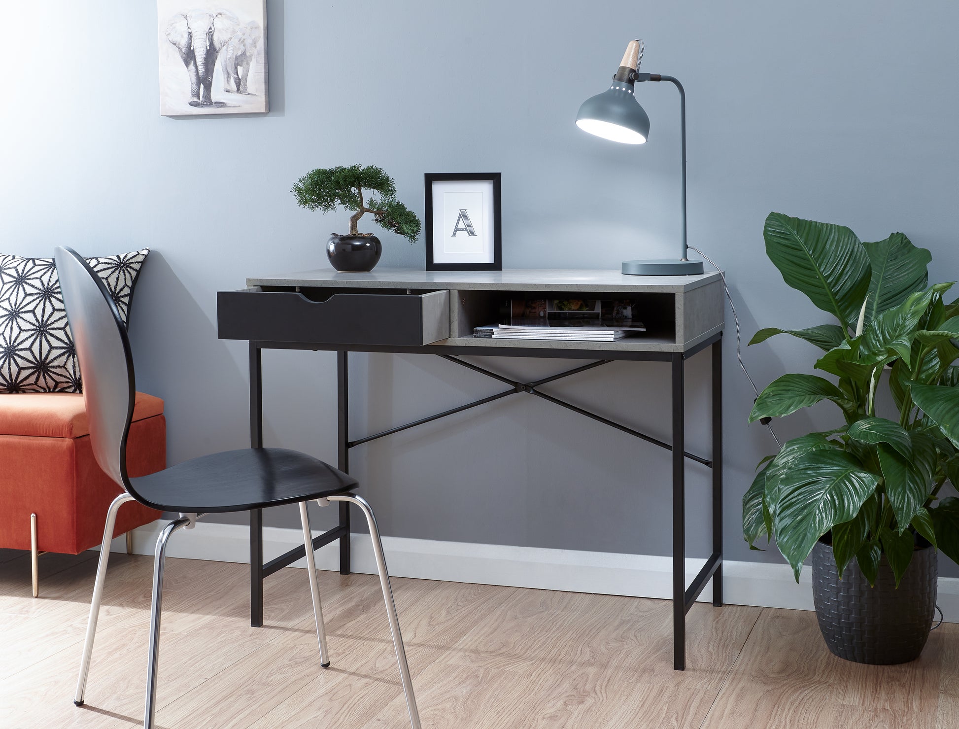 GFW Telford Computer Desk - Concrete & Black 2