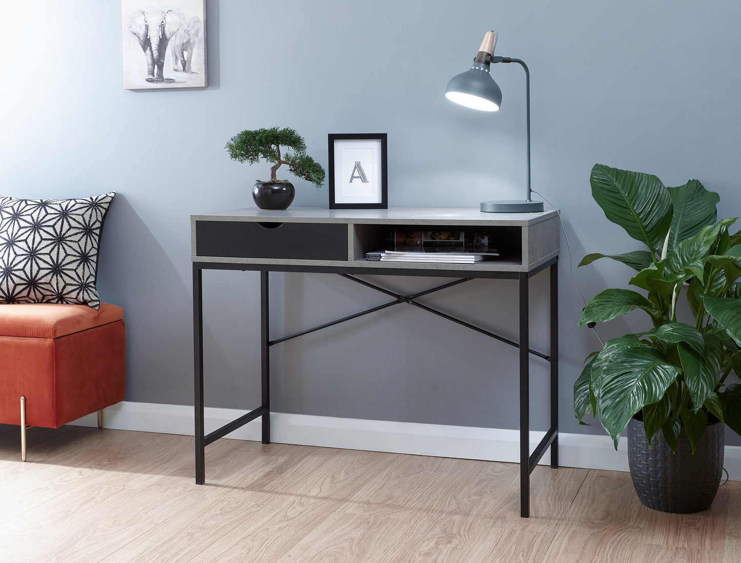 GFW Telford Computer Desk - Concrete & Black