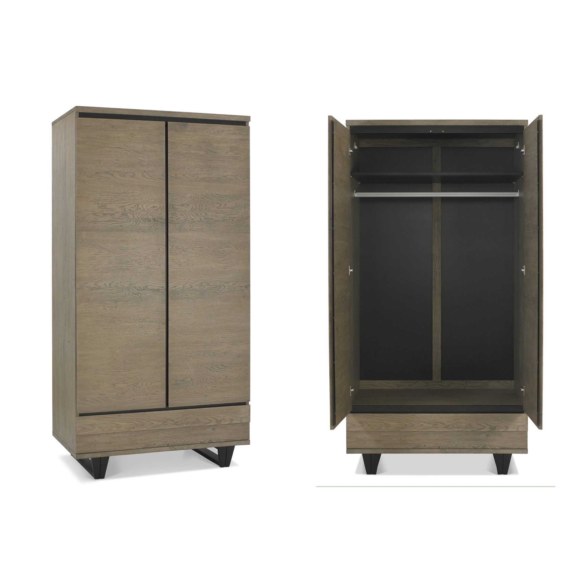 Tivoli Weathered Oak Double Wardrobe Open & Closed