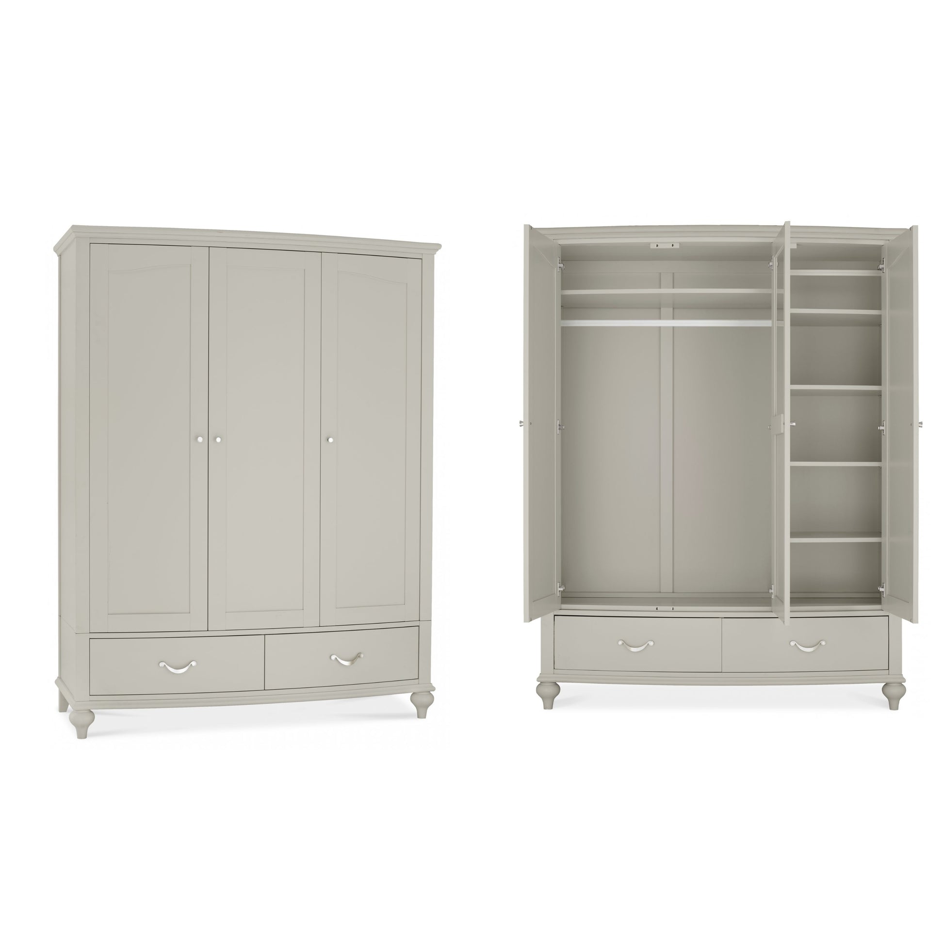 Montreux Urban Grey Triple Wardrobe Open & Closed