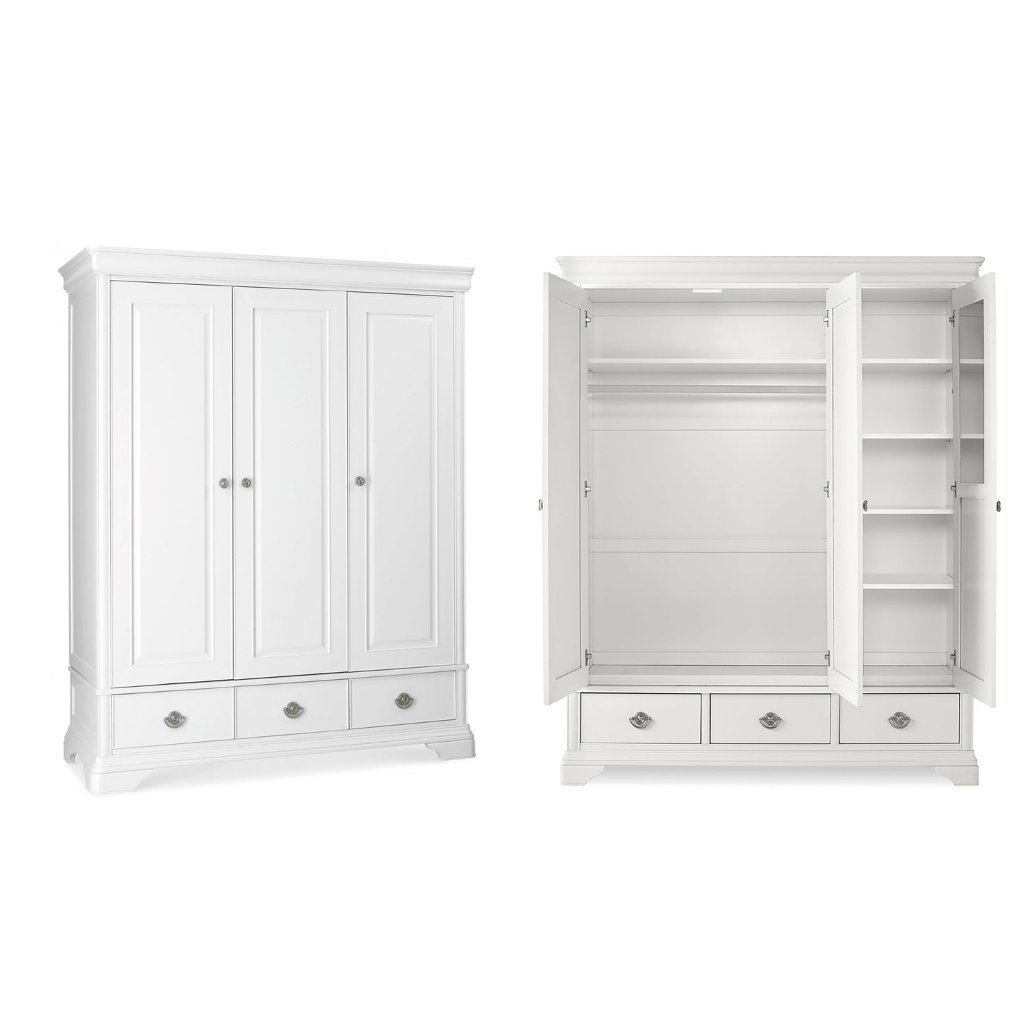 Chantilly White Triple Wardrobe Open & Closed