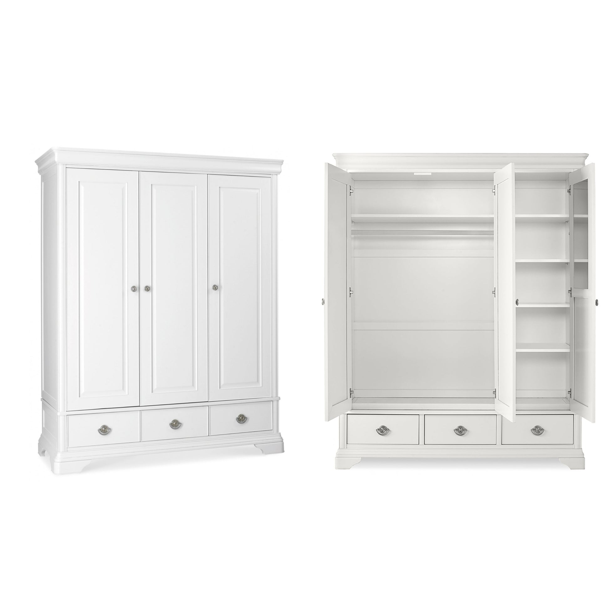 Chantilly White Triple Wardrobe Open & Closed