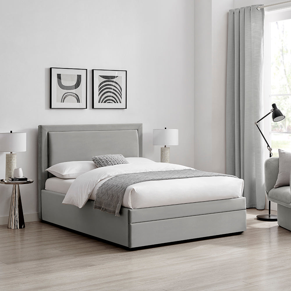 Limelight Ursa Grey Velvet Storage Bed Frame - Drawer Closed