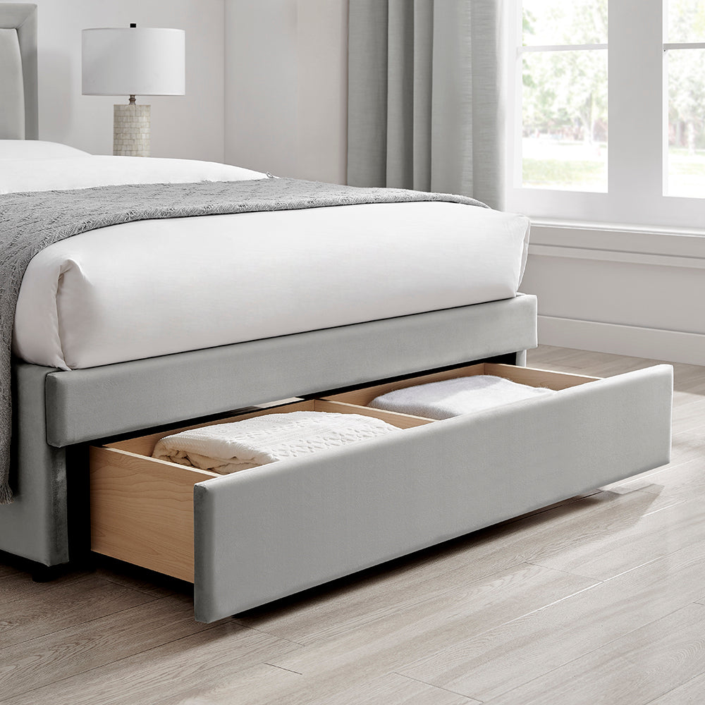 Limelight Ursa Grey Velvet Storage Bed Frame - Drawer Close Up