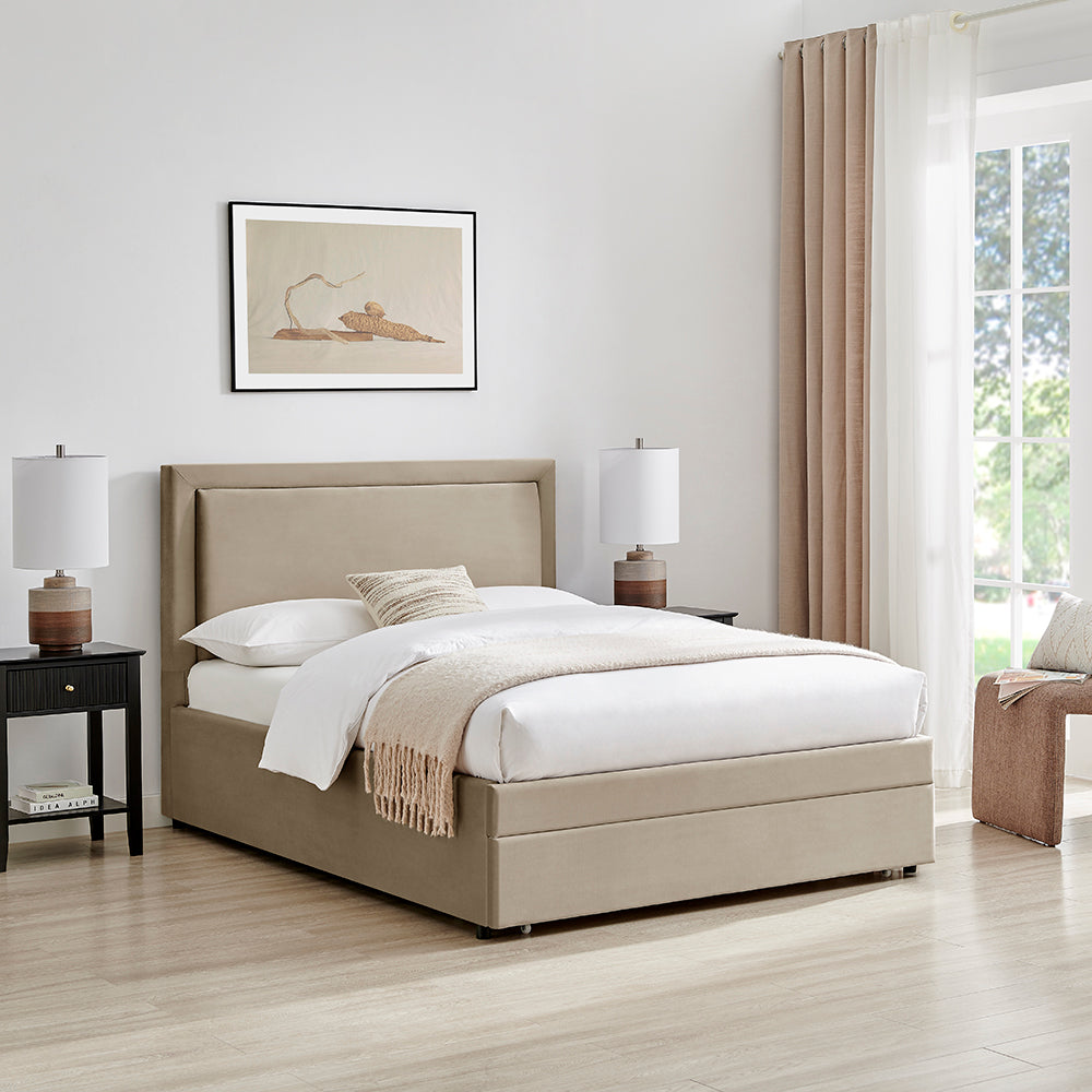 Limelight Ursa Taupe Velvet Storage Bed Frame - Drawer Closed