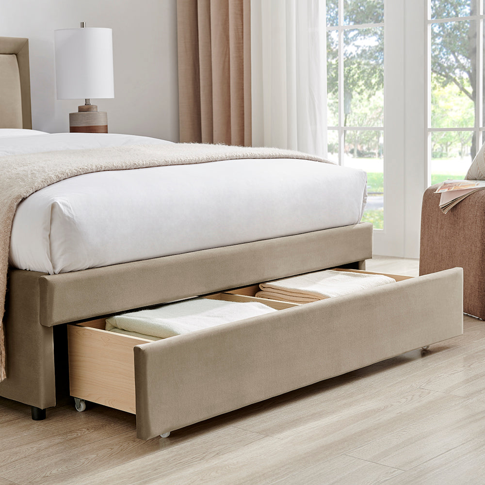 Limelight Ursa Taupe Velvet Storage Bed Frame - Drawer Close Up